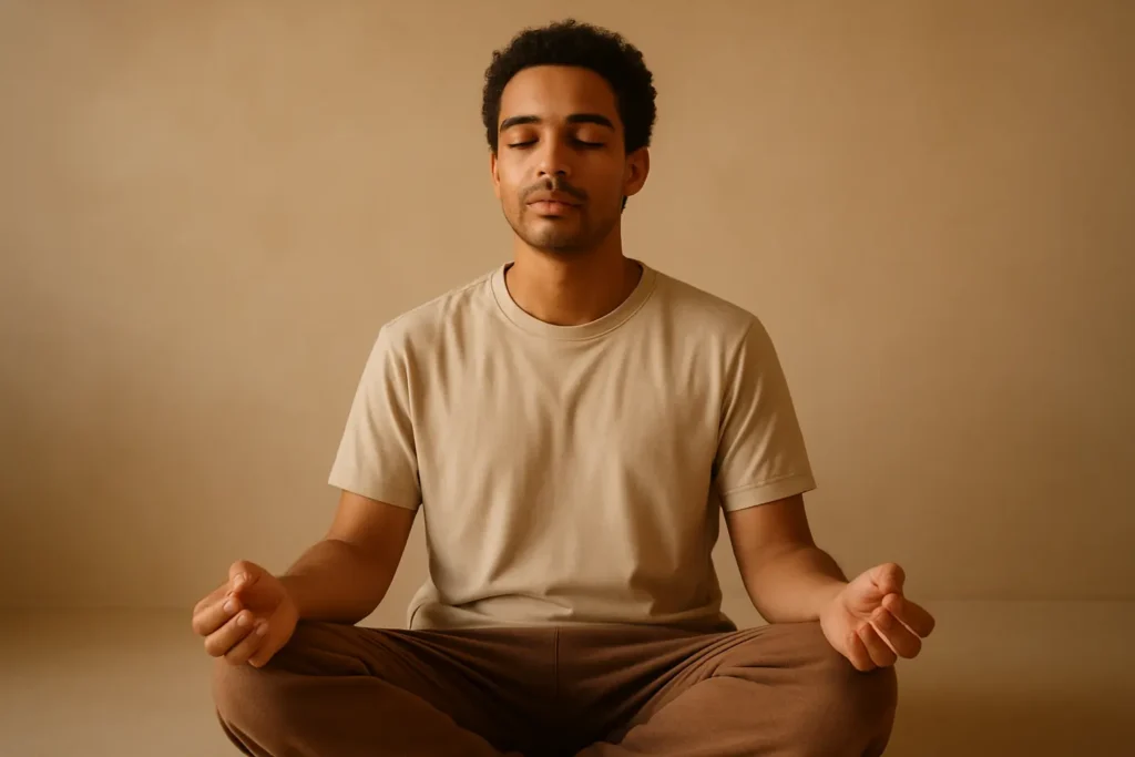 Person doing a grounding breathwork ritual to improve calm focus.