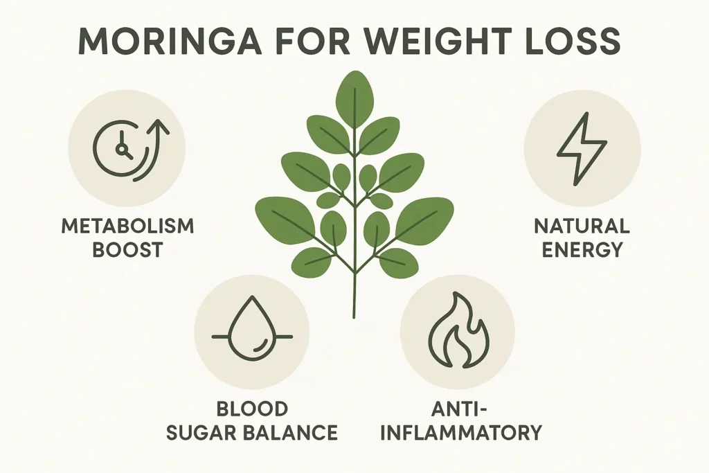 Infographic showing Moringa benefits for keto weight loss