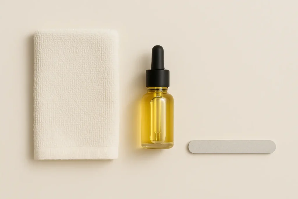 Minimal nail care tools arranged neatly for a simple daily routine.

