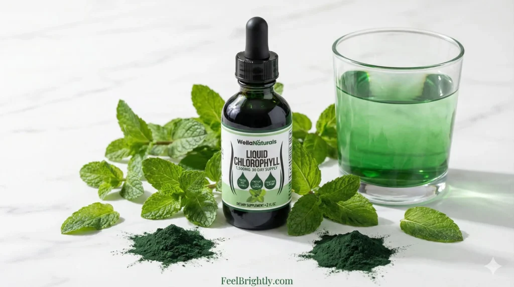 diagram comparing chlorophyll and hemoglobin molecular structure showing similarity for detox benefits