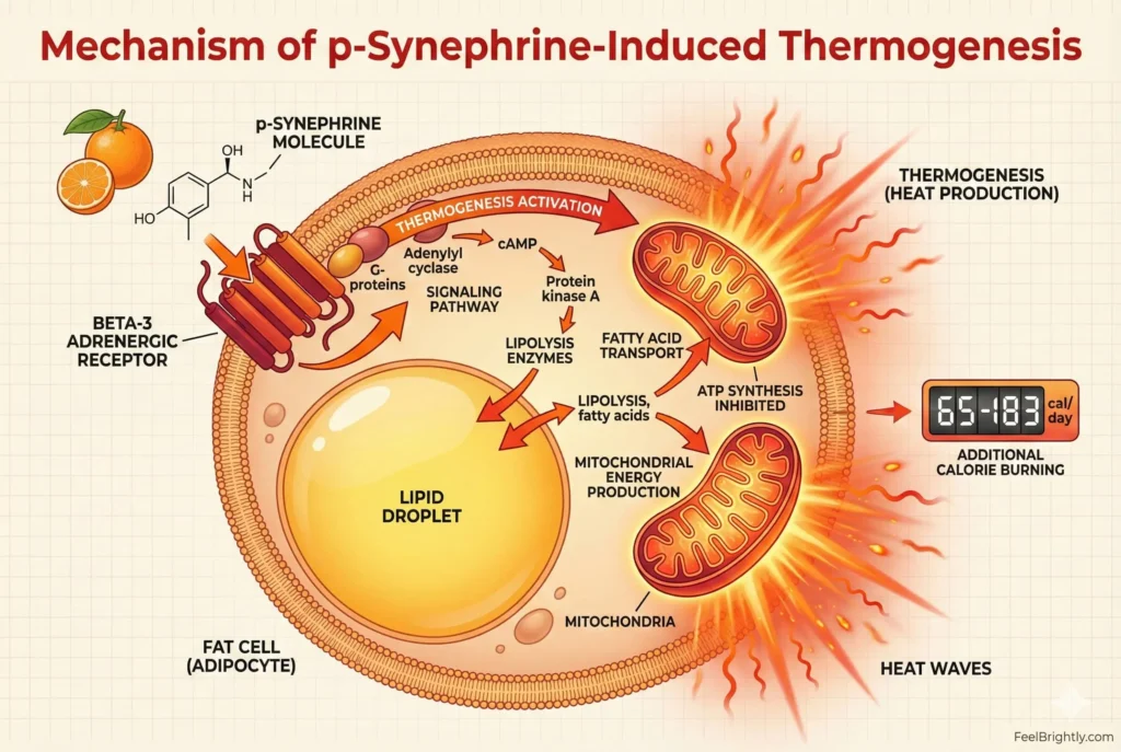 diagram showing how citrusburn activates beta-3 receptors to trigger thermogenesis and fat burning