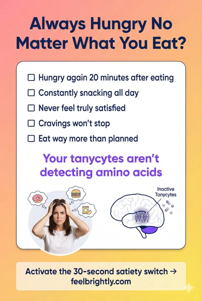 checklist showing signs tanycytes not detecting amino acids causing constant hunger in women