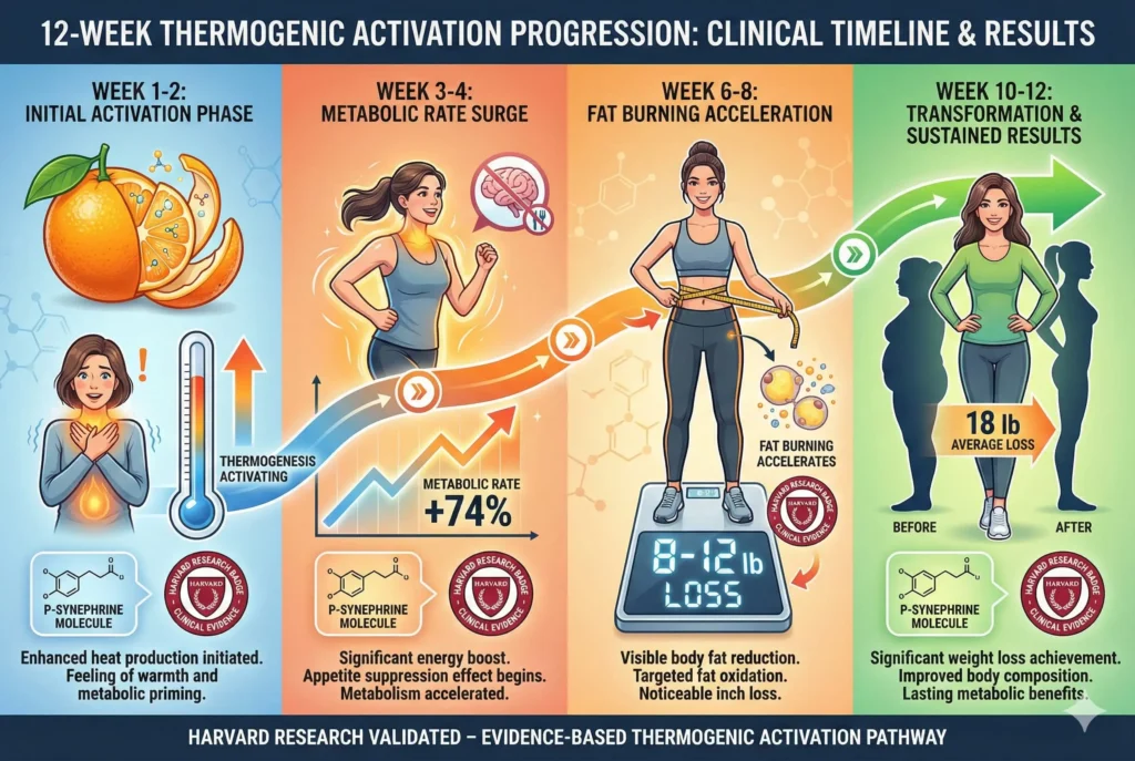 12 week timeline showing seville orange p-synephrine activating thermogenesis for weight loss