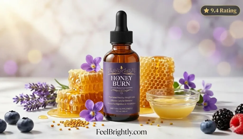 HoneyBurn purple honey weight loss supplement bottle with natural ingredients for fat burning and metabolism support