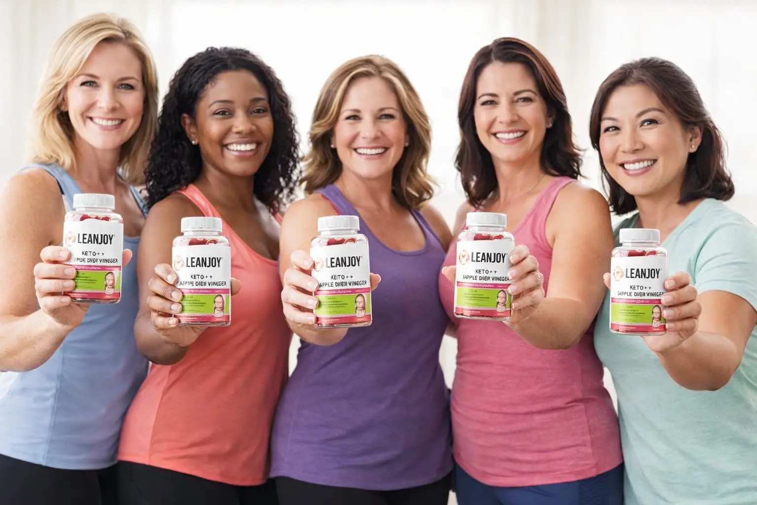 Happy women customers showing LeanJoy keto gummies weight loss success and transformation results