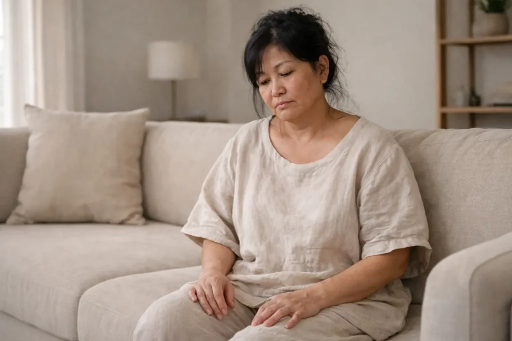 Woman before starting Okinawa Flat Belly Tonic - beginning of 90-day weight loss journey