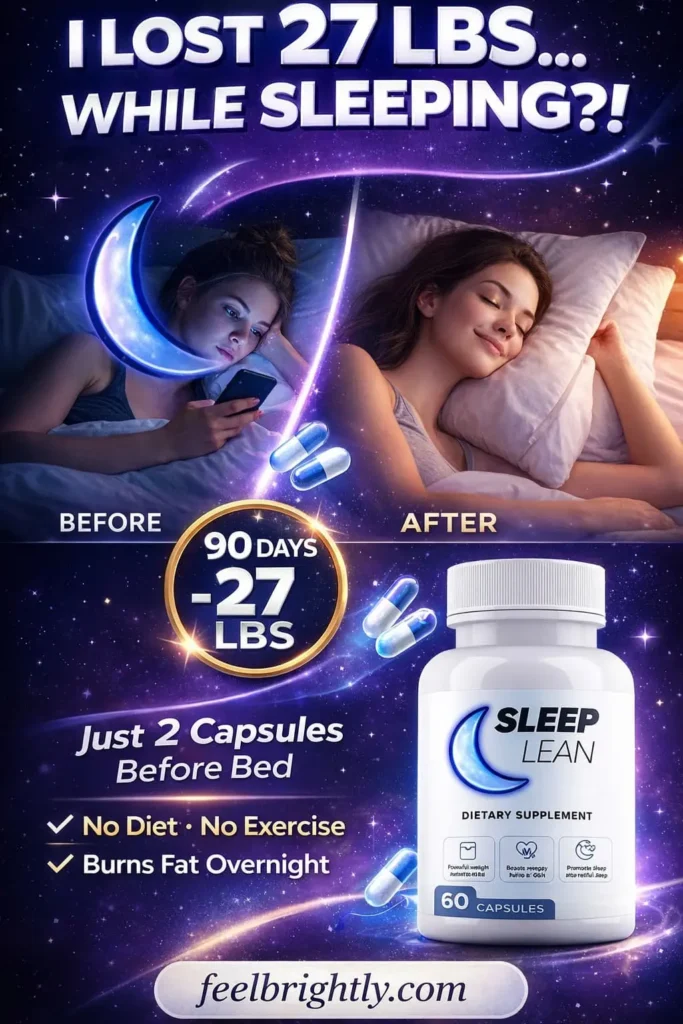 Sleep Lean Pinterest pin showing 27 lb weight loss transformation from nighttime fat burning supplement without diet or exercise