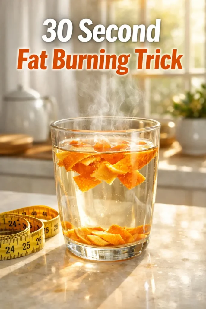 Orange peel soaking in hot water representing a 30 second fat burning morning ritual